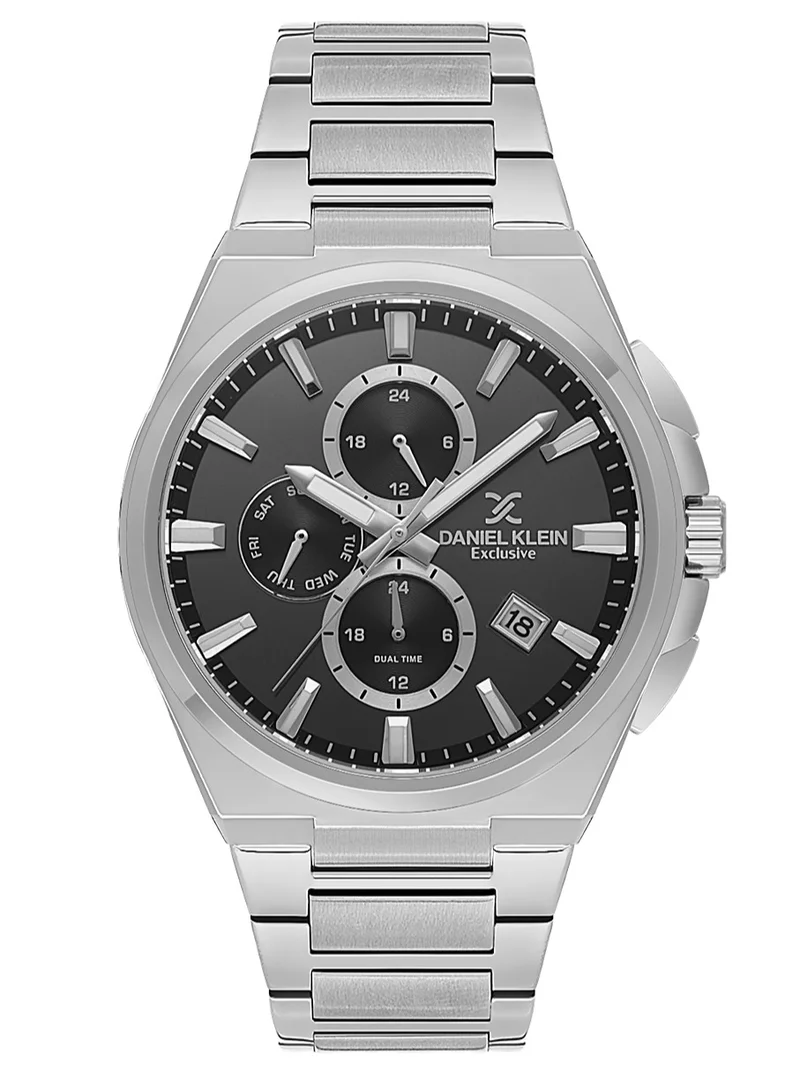 DANIEL KLEIN Men's Stainless Steel Silver Alloy Case Analog Black Round Sunray Dial Japanese Quartz Exclusive 50 Meters Water Resistant
